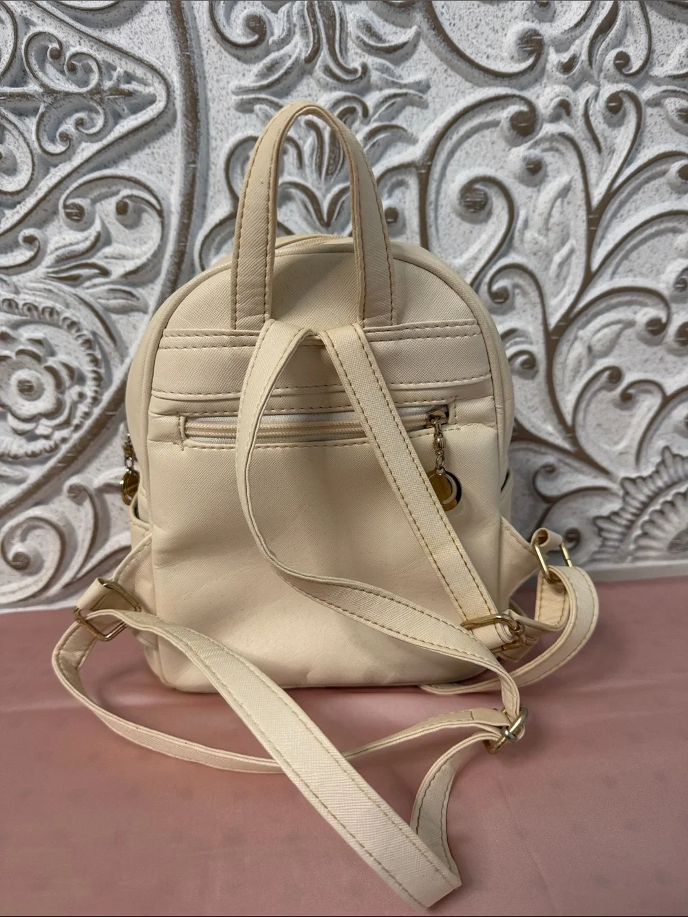 Cream Mini Backpack with Bow Accent - Women Bags